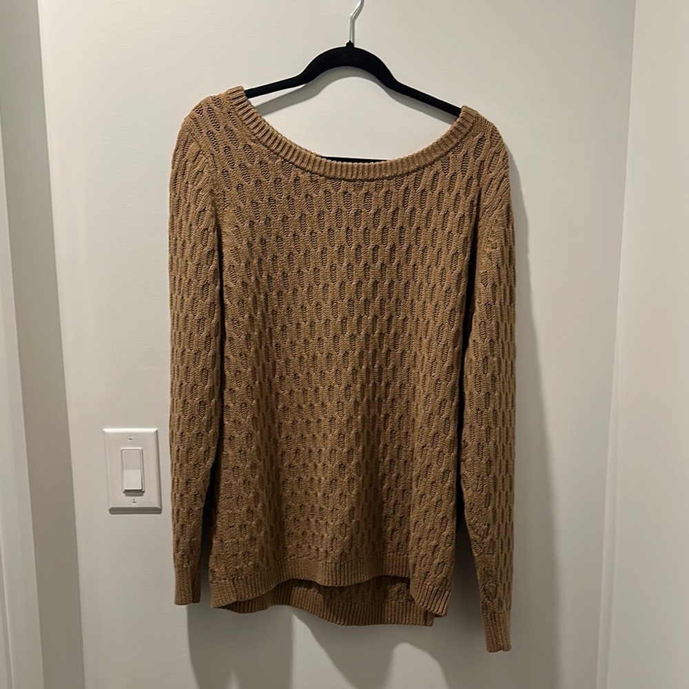 Tan Crew Neck Sweater with Textured Knit